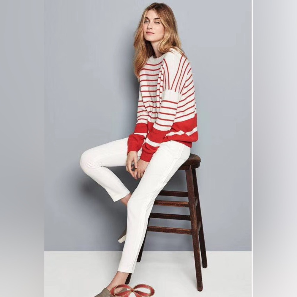 NWT $365 Vince Red Slouched Breton-Striped Cashmere Sweater